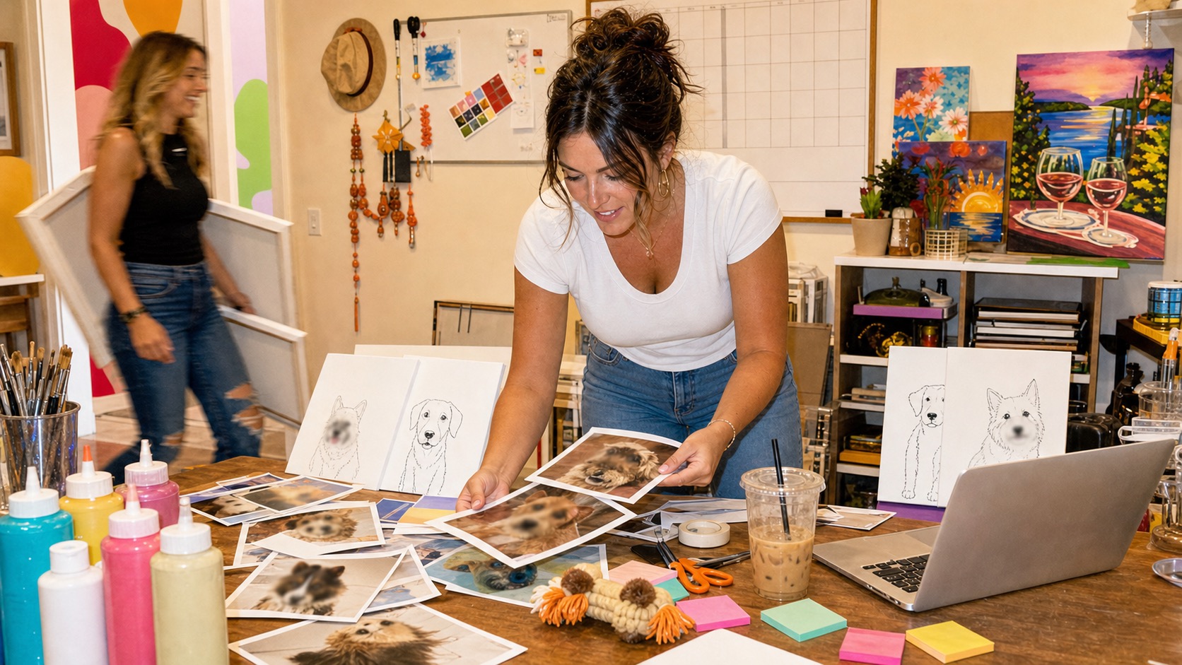 Editorial illustration of a desk for preparing pet portrait references