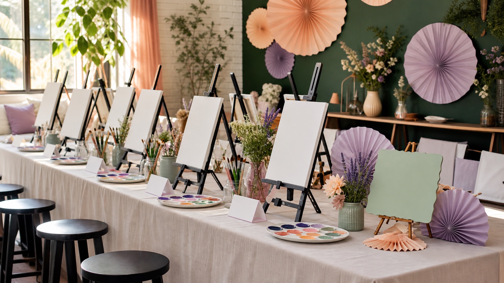 Private paint party setup with protected creative space